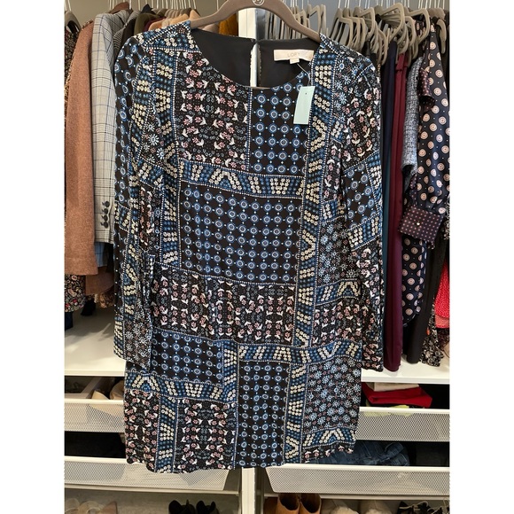 LOFT Blue and Black Patterned Dress - Picture 1 of 6